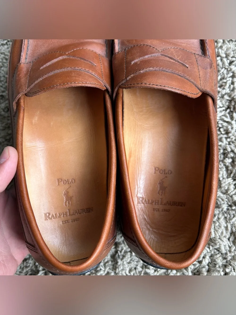 Polo Ralph Lauren Brown Leather Penny Loafers Mens 8 D Slip-On Classic Moc-Toe